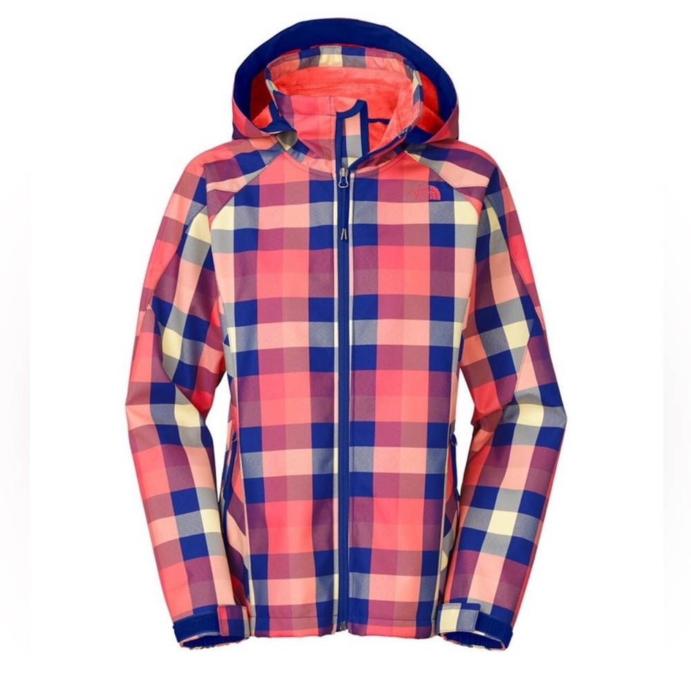 The North Face Morgan Soft‑Shell Jacket, Women’s XS, Orange Plaid, EUC